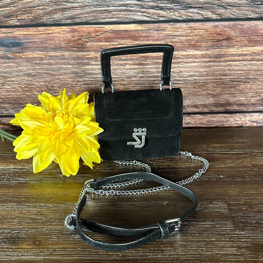 Shane Justin Elegant Black Suede Mini Handbag with Crossbody Strap!